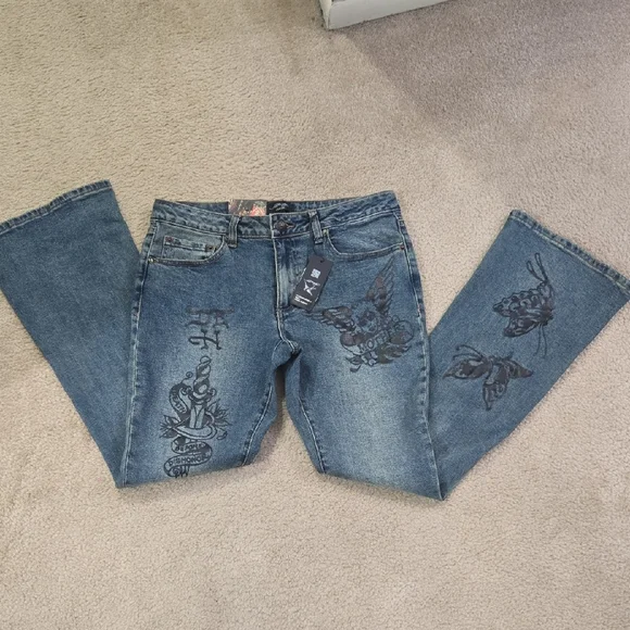Ed Hardy Flare Jeans with Black Graphics - Picture 13 of 15